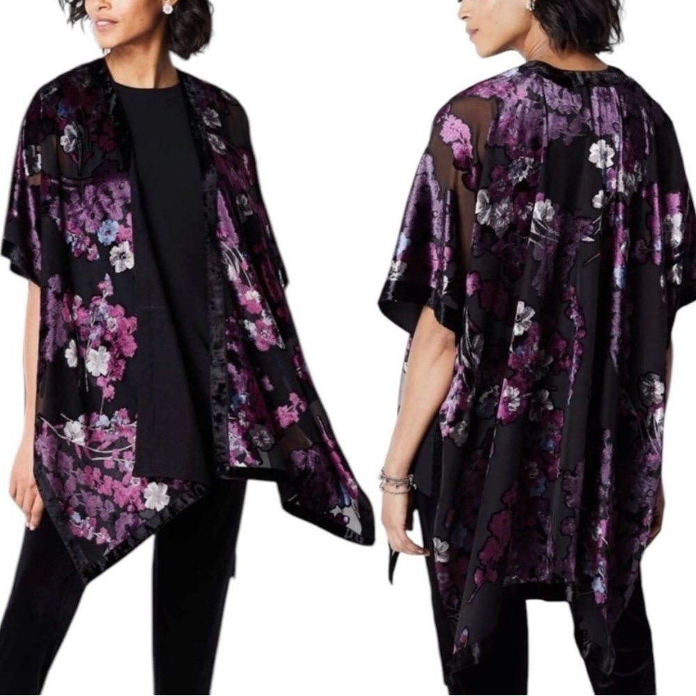 J. Jill Velvet Burnout Kimono sheer floral purple Whimsigoth fairy grunge O/S